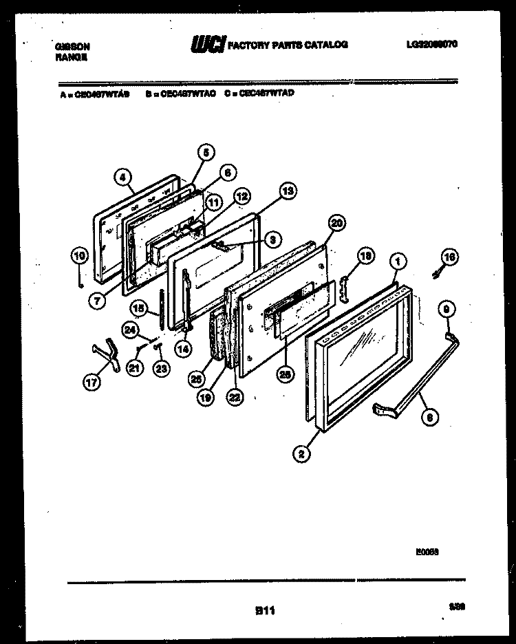 DOOR PARTS Diagram and Parts List for CEC4S7WTAC  Gibson Range