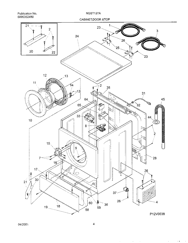 WSHR CAB, DOOR Diagram and Parts List for NGST127AQ0  Frigidaire Washer