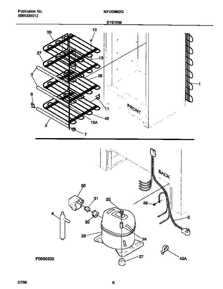 SYSTEM Diagram and Parts List for MFU09M2GW3  Frigidaire Freezer