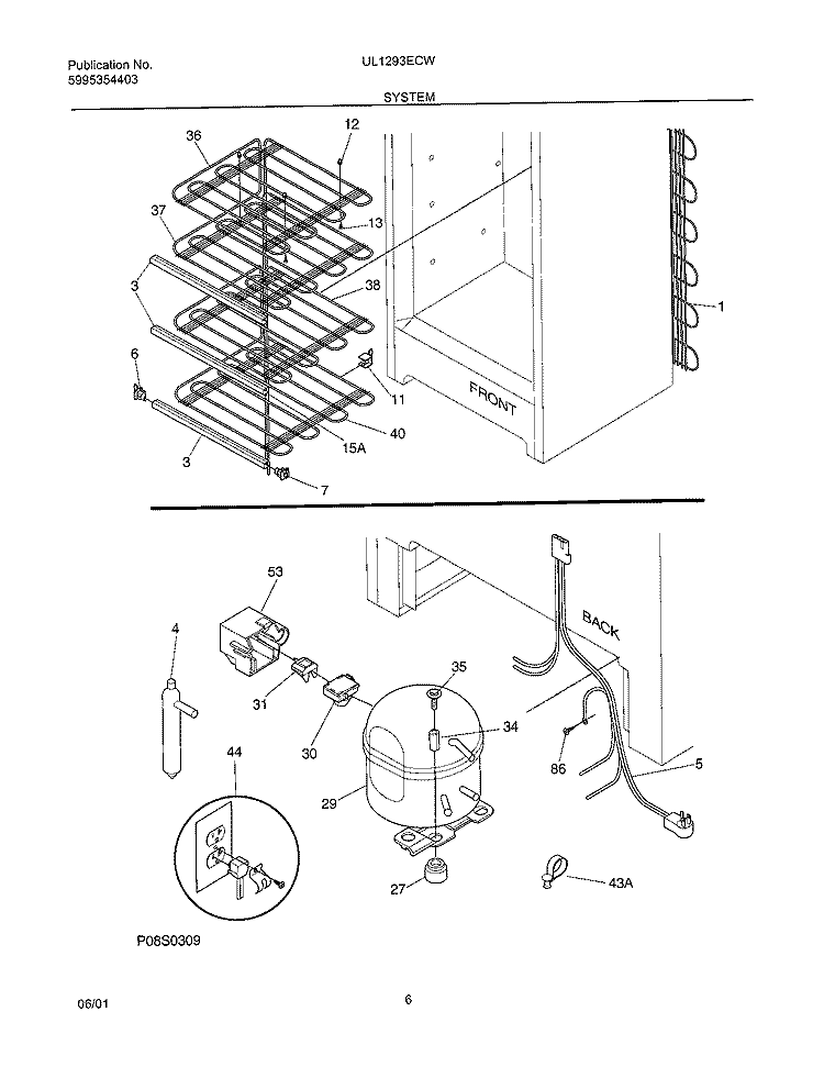 SYSTEM Diagram and Parts List for UL1293ECW11  Electrolux Freezer