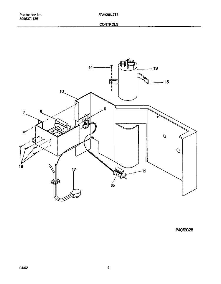 CONTROLS Diagram and Parts List for FAH096J2T3  Frigidaire Air Conditioner