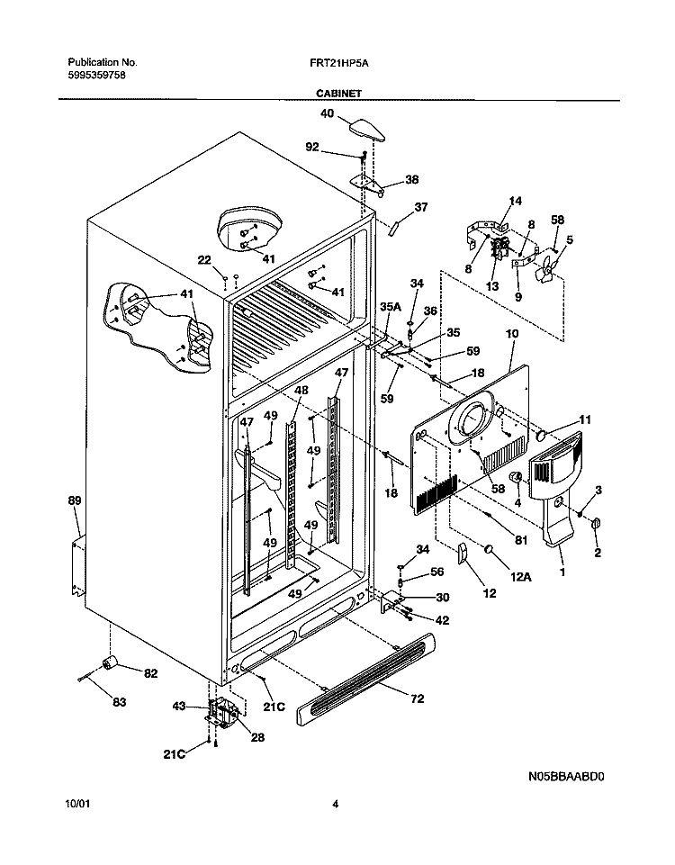 CABINET Diagram and Parts List for FRT21HP5AB1  Frigidaire Refrigerator