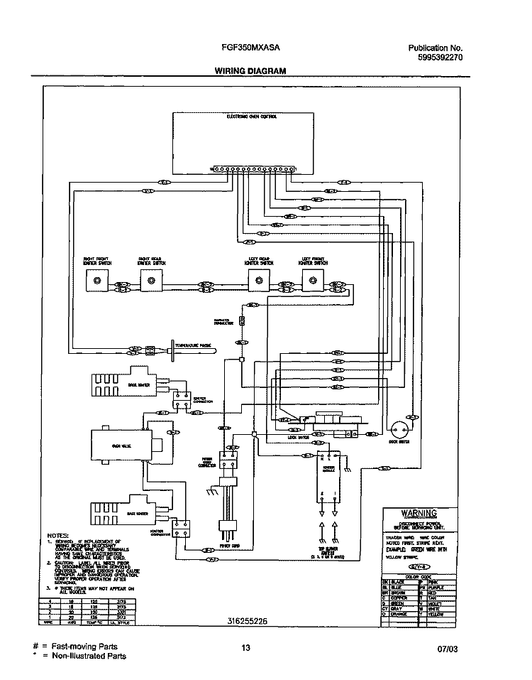 WIRING DIAGRAM Diagram and Parts List for FGF350MXASA  Frigidaire Range