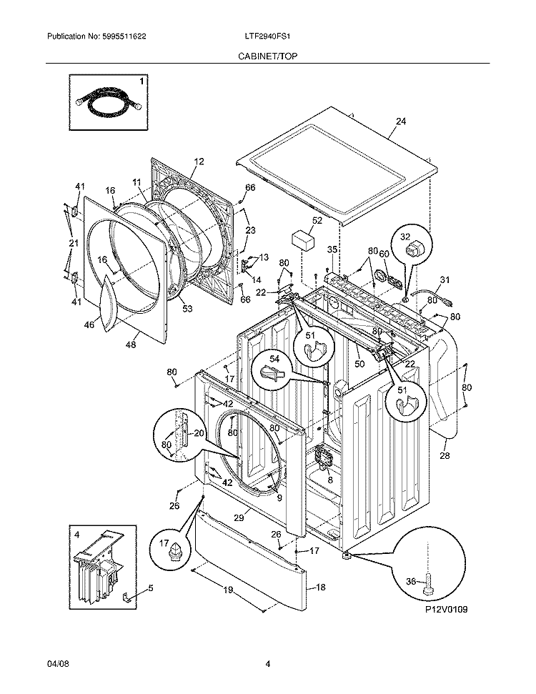 CABINET / TOP Diagram and Parts List for LTF2940FS1  Frigidaire Washer
