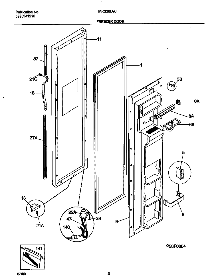 FREEZER DOOR Diagram and Parts List for MRS26LGJQ1  Frigidaire Refrigerator