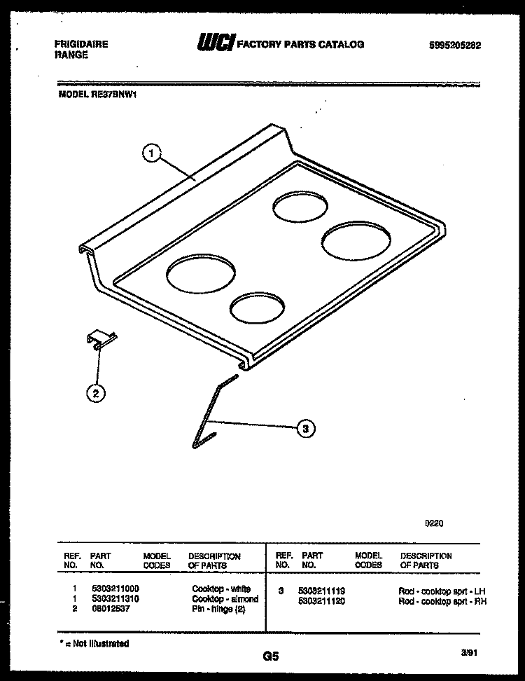 COOKTOP PARTS Diagram and Parts List for RE37BNL1  Frigidaire Range