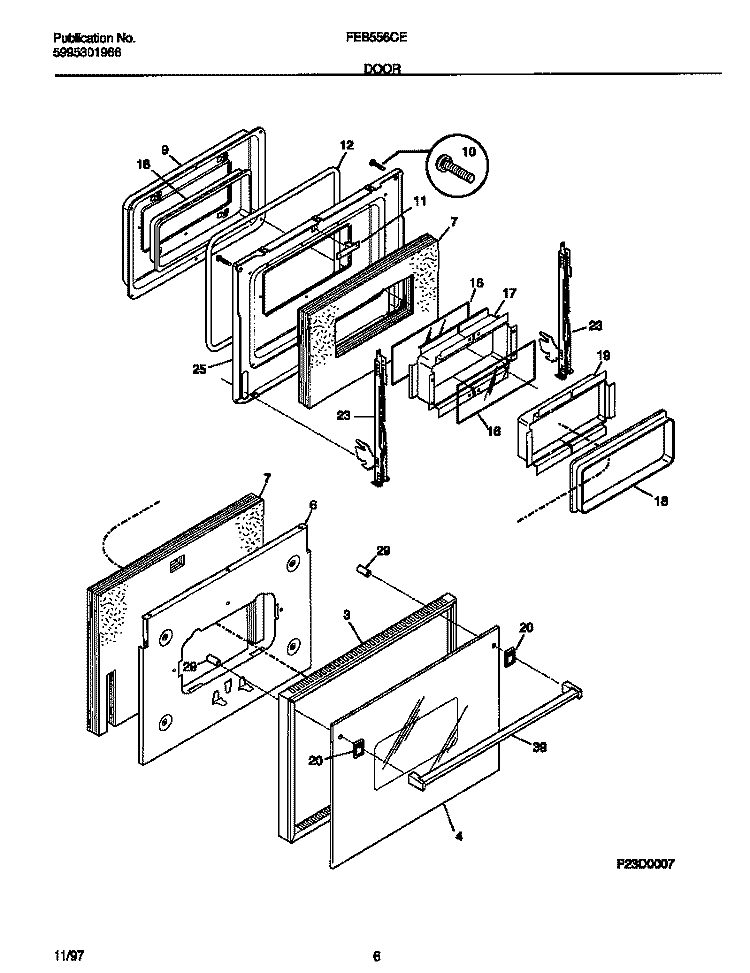 DOOR Diagram and Parts List for FEB556CETE  Frigidaire Wall Oven