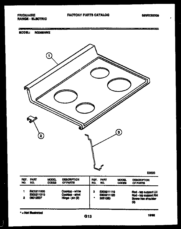 COOKTOP PARTS Diagram and Parts List for RG36BNL2  Frigidaire Range