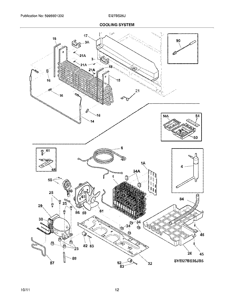 COOLING SYSTEM Diagram and Parts List for EI27BS26JB5  Electrolux Refrigerator