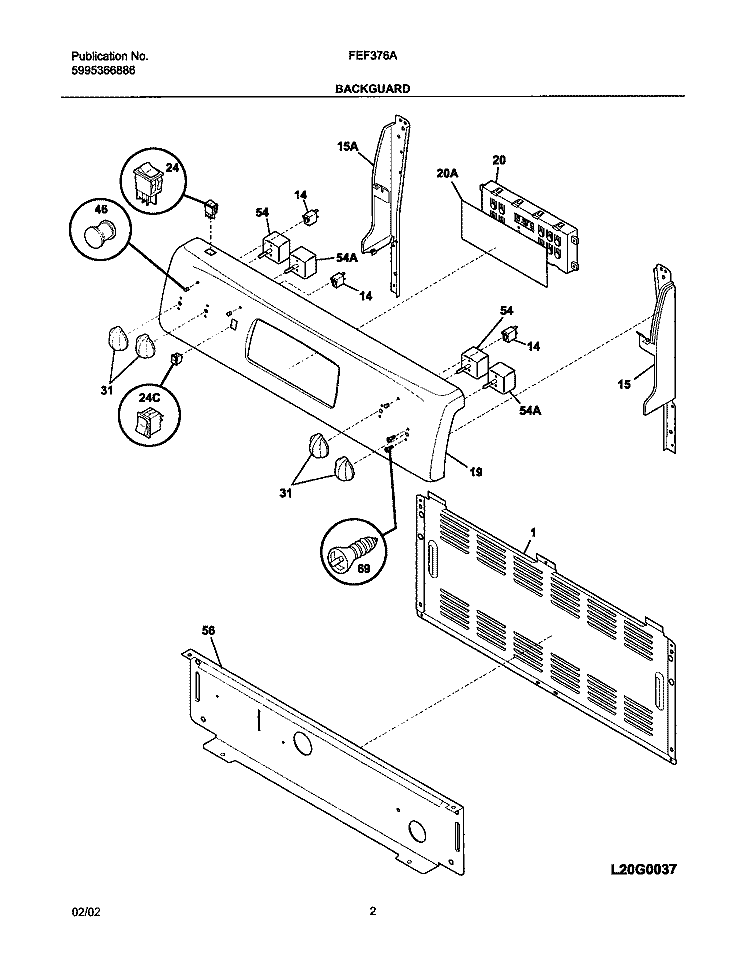 BACKGUARD Diagram and Parts List for FEF376AQF  Frigidaire Range