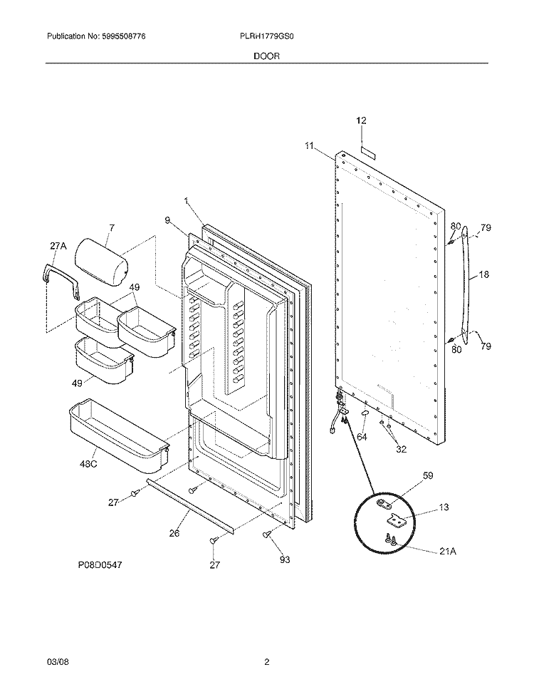 DOOR Diagram and Parts List for PLRH1779GS0  Frigidaire Refrigerator