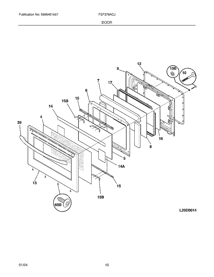 DOOR Diagram and Parts List for FEF379ACJ  Frigidaire Range