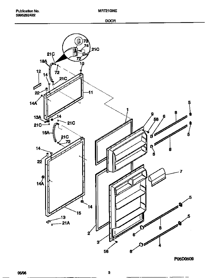 DOOR Diagram and Parts List for MRT21GNED0  Frigidaire Refrigerator