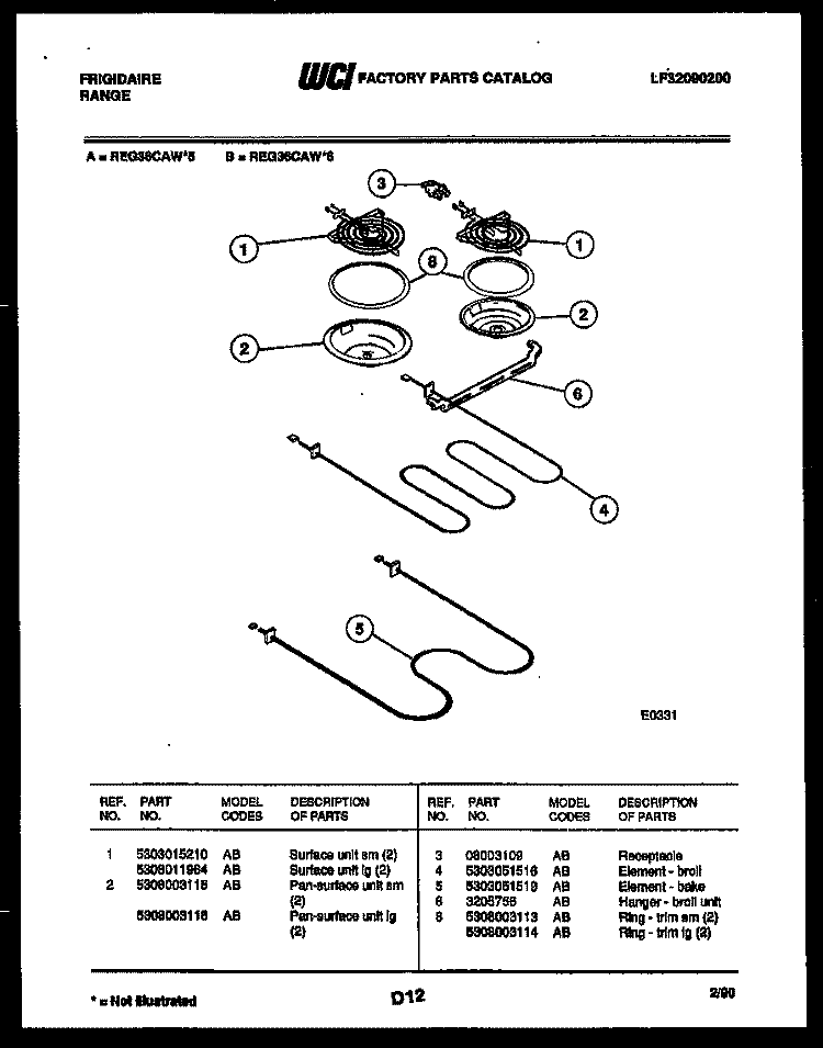 BROILER PARTS Diagram and Parts List for REG36CAL5  Frigidaire Range