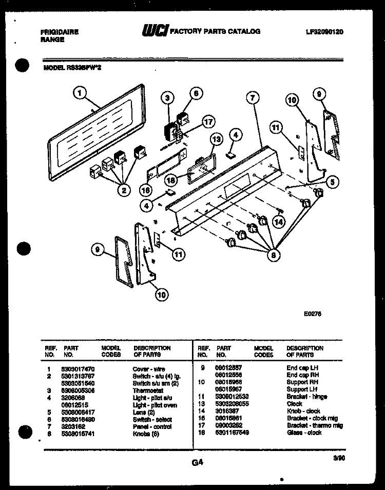 BACKGUARD Diagram and Parts List for RS33BFL2  Frigidaire Range