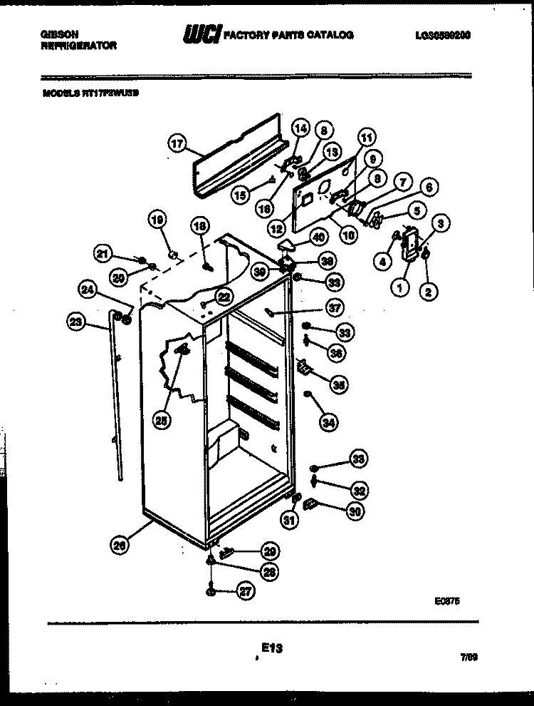 CABINET PARTS Diagram and Parts List for RD19F8WU3B  Gibson Refrigerator