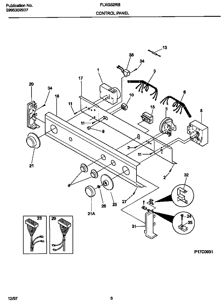 CONTROL PANEL Diagram and Parts List for FLXG52RBS5  Frigidaire Washer Dryer Combo