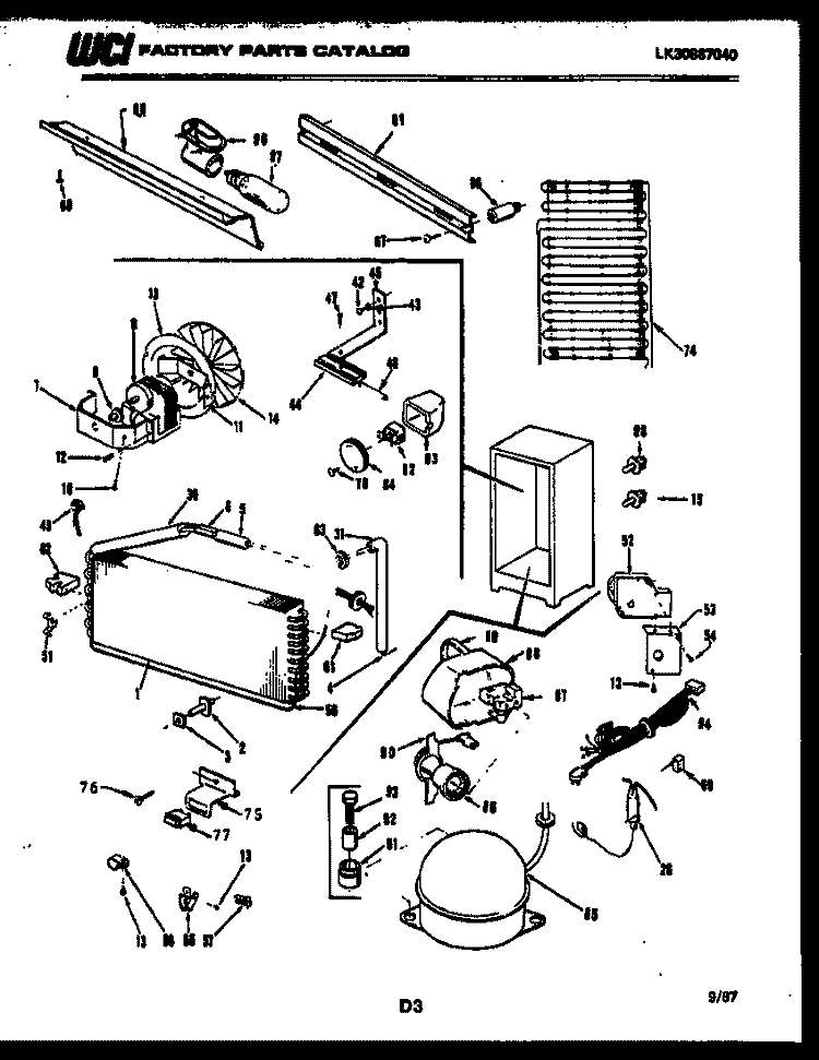 SYSTEM PARTS Diagram and Parts List for UFS157DN1W  Kelvinator Freezer