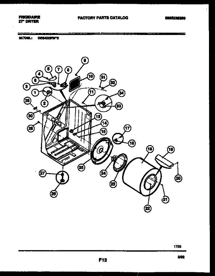 CABINET AND COMPONENT PARTS Diagram and Parts List for DE6420RW2  Frigidaire Dryer
