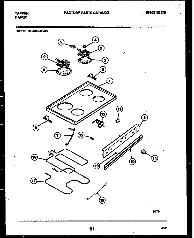 COOKTOP AND BROILER PARTS Diagram and Parts List for 31-1049-23-05  Tappan Range