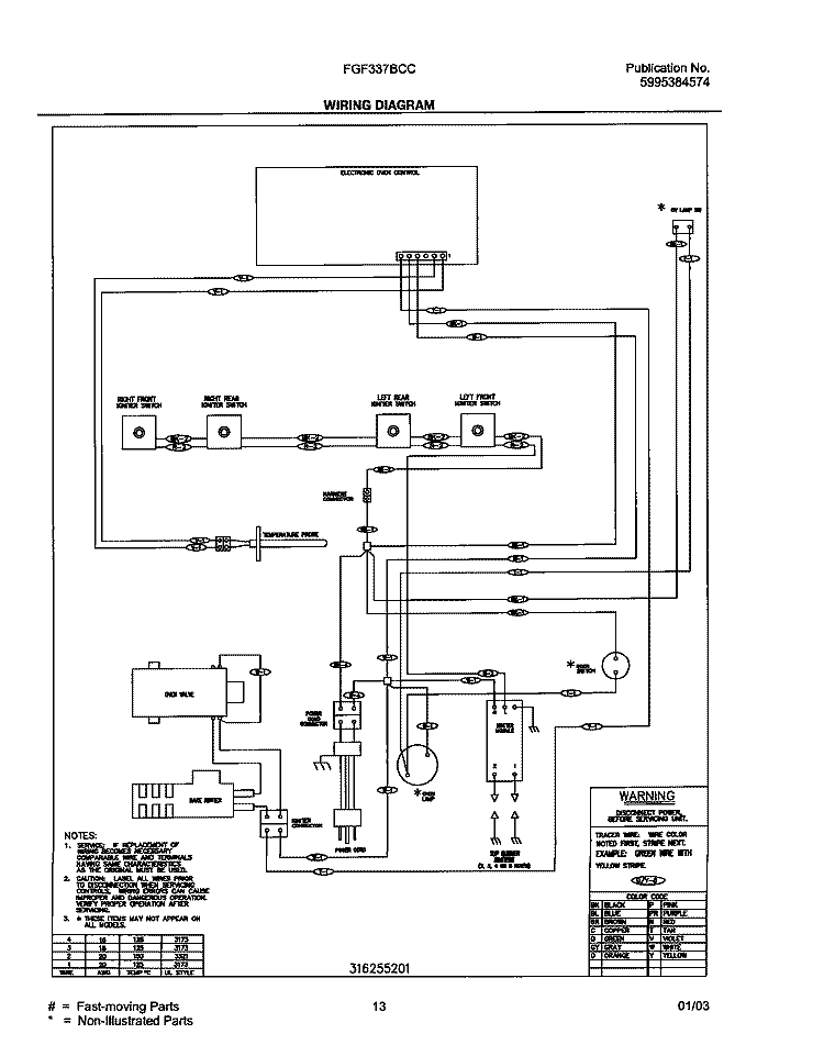 WIRING DIAGRAM Diagram and Parts List for FGF337BCC  Frigidaire Range