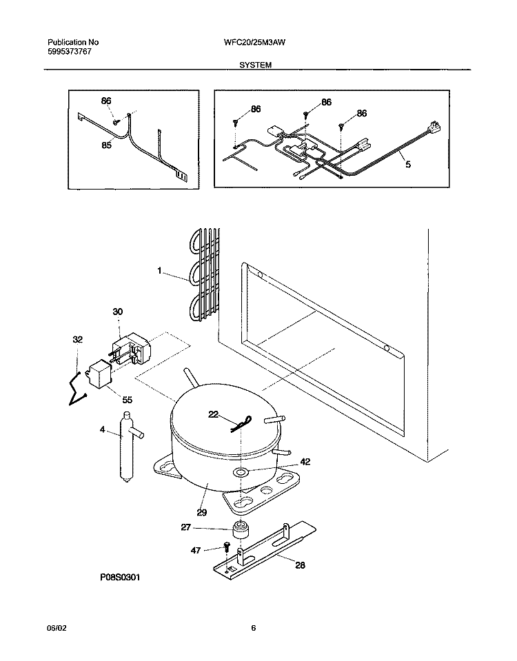 SYSTEM Diagram and Parts List for WFC25M3AW0  Westinghouse Freezer