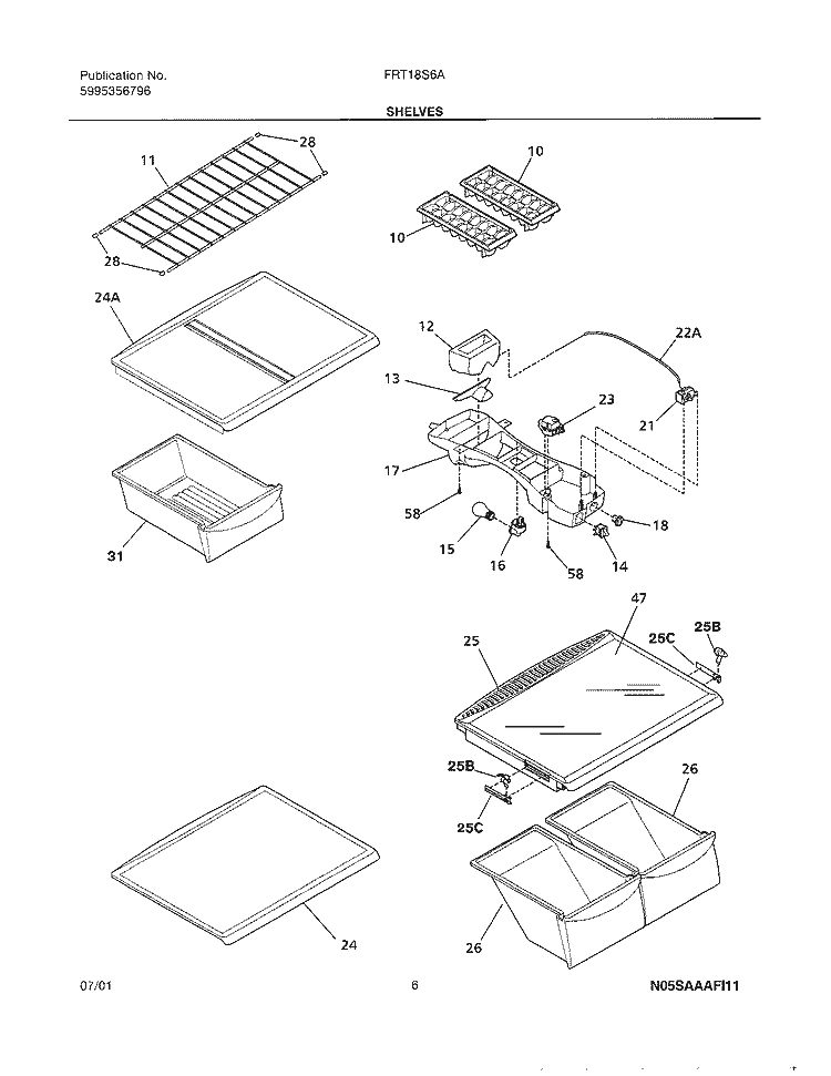 SHELVES Diagram and Parts List for FRT18S6AW2  Frigidaire Refrigerator