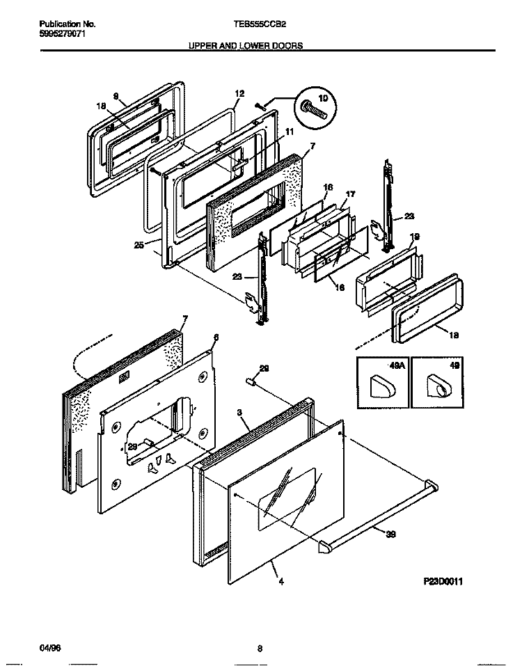 UPPER AND LOWER DOORS Diagram and Parts List for TEB555CCB2  Tappan Wall Oven