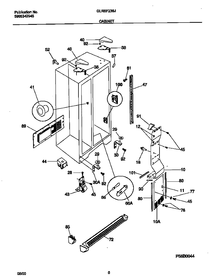 CABINET Diagram and Parts List for GLRSF236JB1  Frigidaire Refrigerator