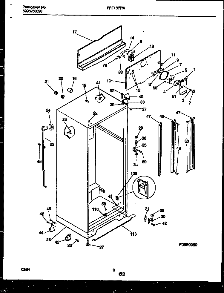 CABINET PARTS Diagram and Parts List for FRT18PRAW0  Frigidaire Refrigerator