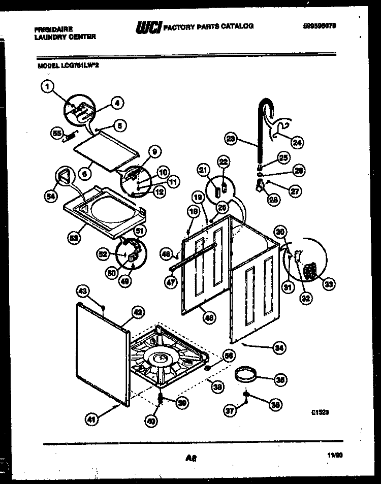 CABINET PARTS Diagram and Parts List for LCG751LW2  Frigidaire Washer Dryer Combo
