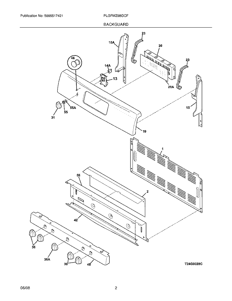 BACKGUARD Diagram and Parts List for PLGFMZ98GCF  Frigidaire Range