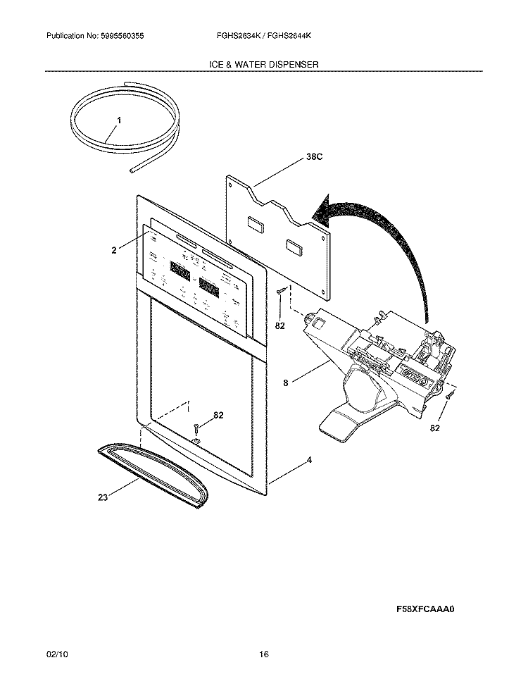 ICE & WATER DISPENSER Diagram and Parts List for FGHS2634KQ2  Frigidaire Refrigerator