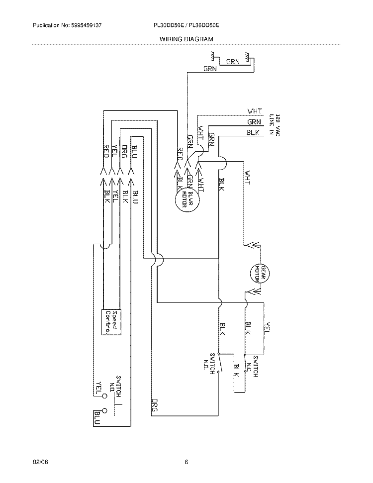 WIRING DIAGRAM Diagram and Parts List for PL36DD50EC  Frigidaire Range Hood