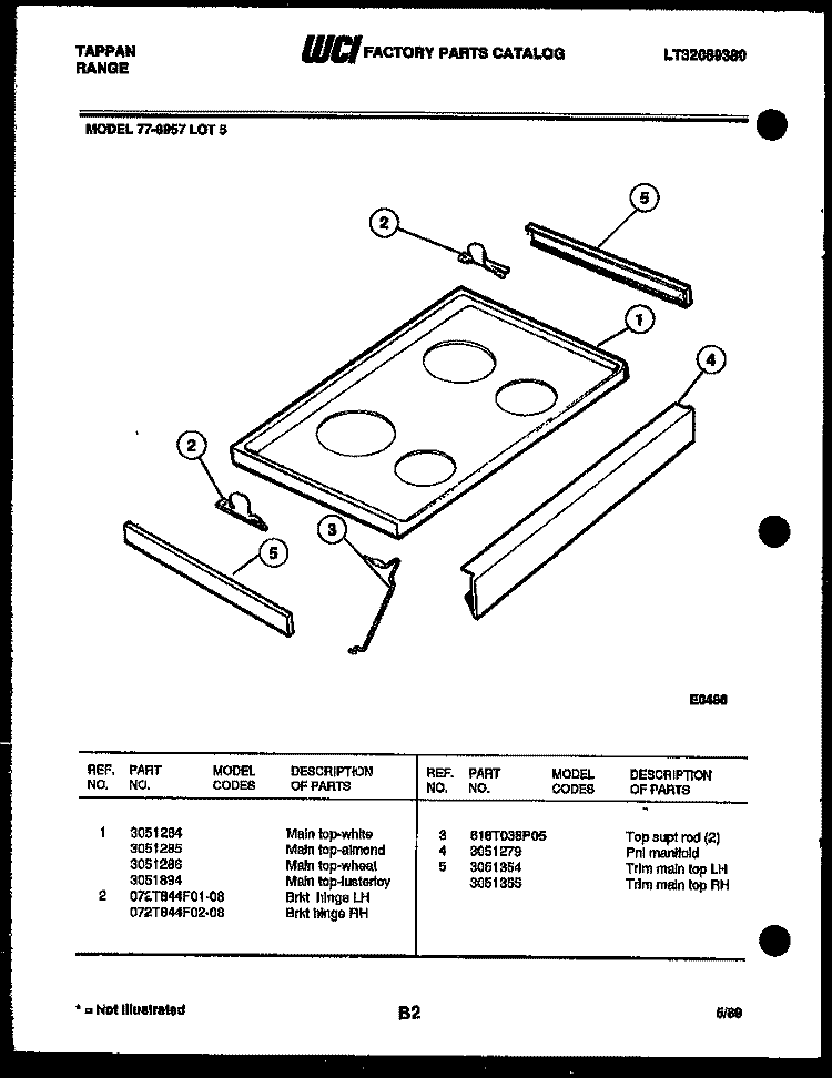 COOKTOP PARTS Diagram and Parts List for 77-8957-00-05  Tappan Range