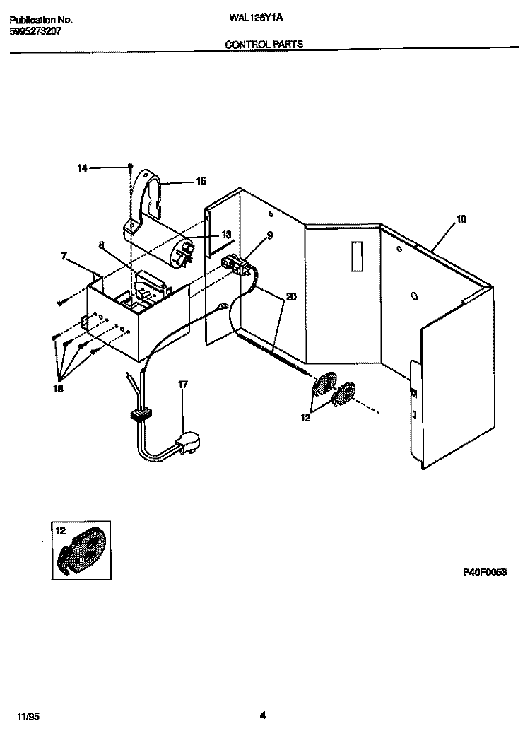CONTROL PARTS Diagram and Parts List for WAL126Y1A1  Frigidaire Air Conditioner