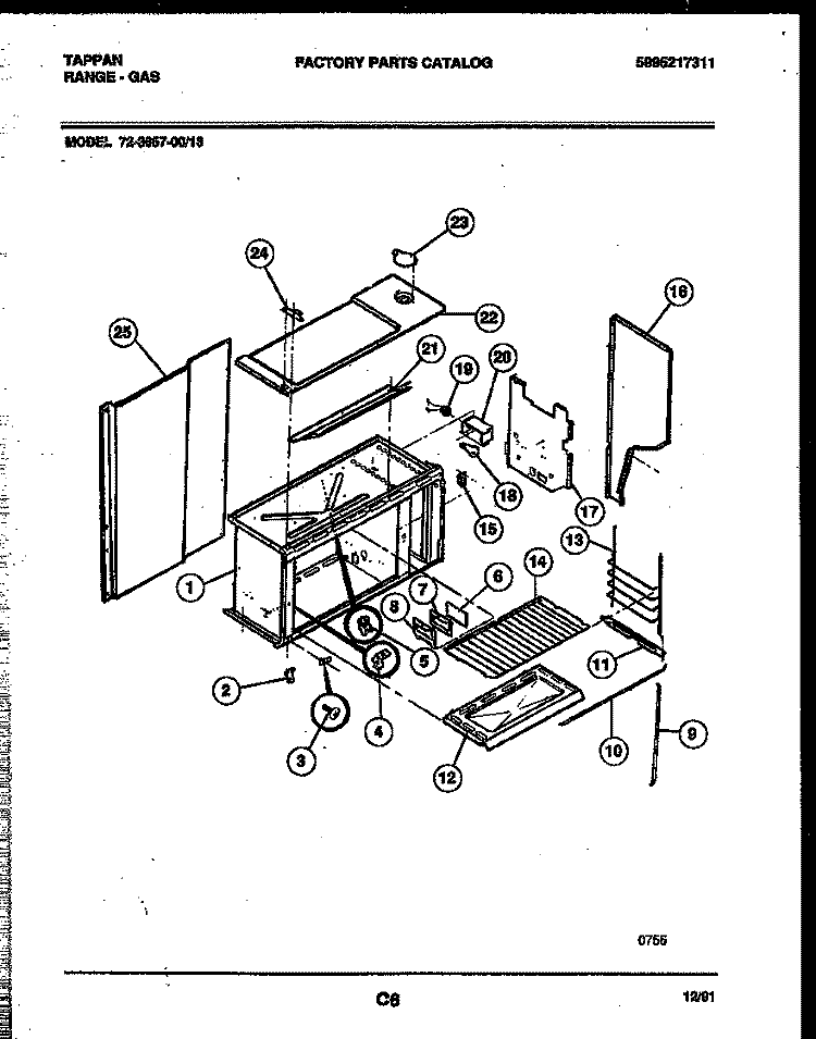 UPPER BODY PARTS Diagram and Parts List for 72-3657-00-13  Tappan Range