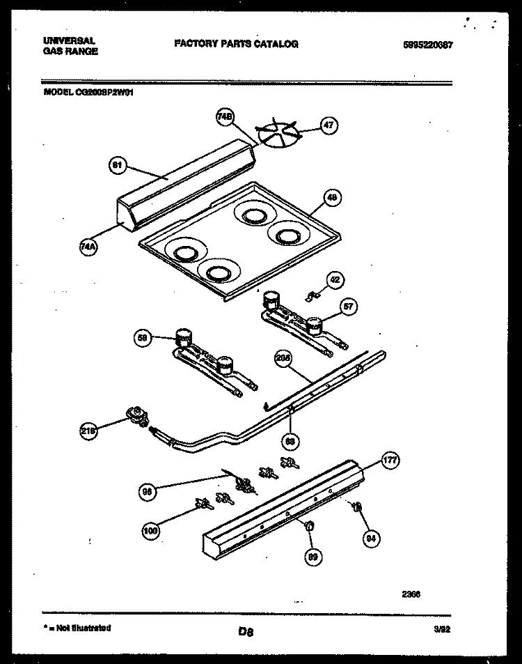 COOKTOP AND BURNER PARTS Diagram and Parts List for CG200SP2W1  Frigidaire Range