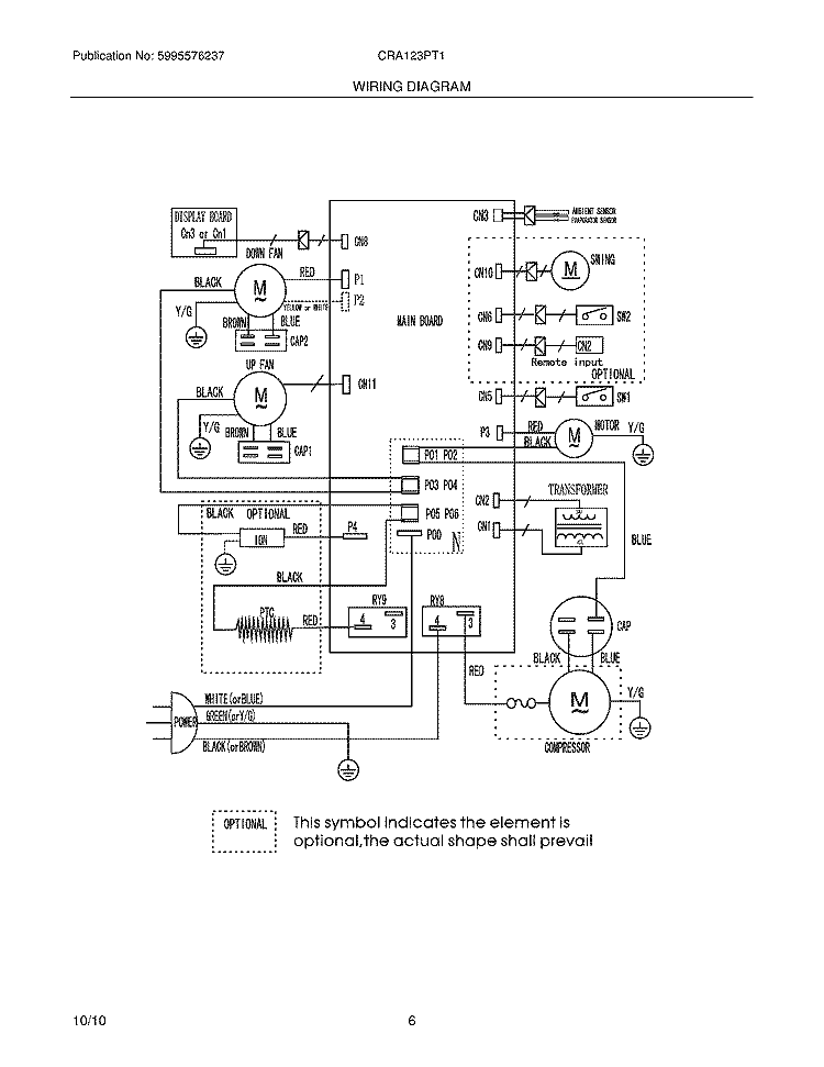 WIRING DIAGRAM Diagram and Parts List for CRA123PT11  Frigidaire Air Conditioner