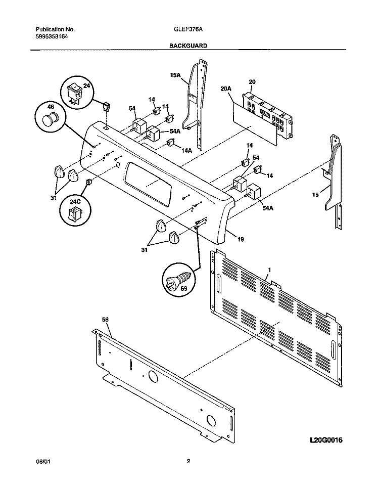 BACKGUARD Diagram and Parts List for GLEF376AQB  Frigidaire Range