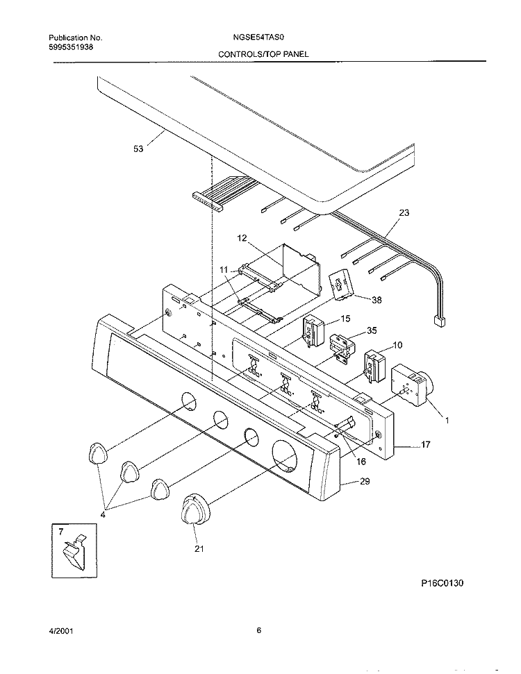 CONTROL PANEL Diagram and Parts List for NGSE54TAQ0  Frigidaire Dryer