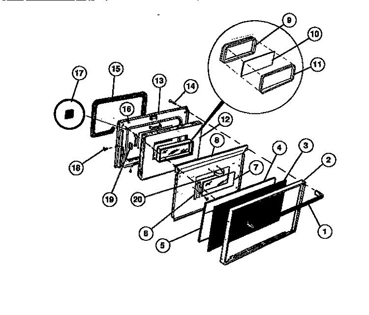 DOOR PARTS Diagram and Parts List for 30-3989-00-02  Tappan Range