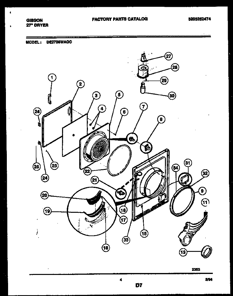 DOOR PARTS Diagram and Parts List for DE27S8WAGC  Gibson Dryer