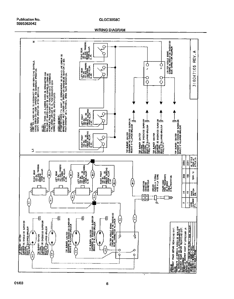 WIRING DIAGRAM Diagram and Parts List for GLGC30S8CQA  Frigidaire Cooktop