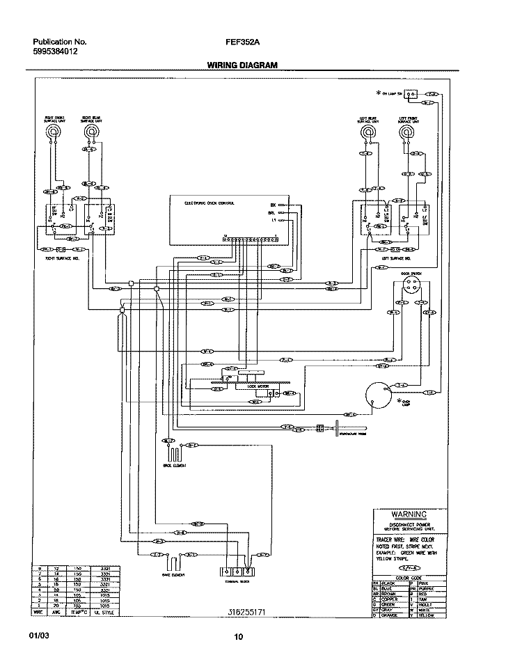 WIRING DIAGRAM Diagram and Parts List for FEF352AUE  Frigidaire Range