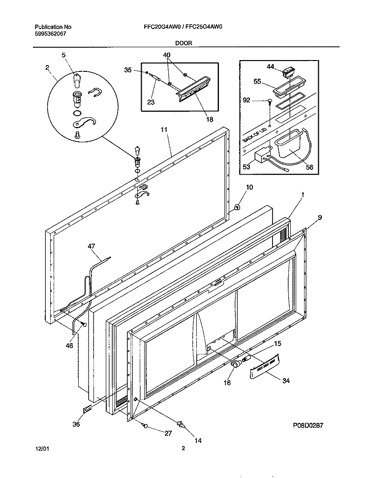 DOOR Diagram and Parts List for FFC20G4AW0  Frigidaire Freezer