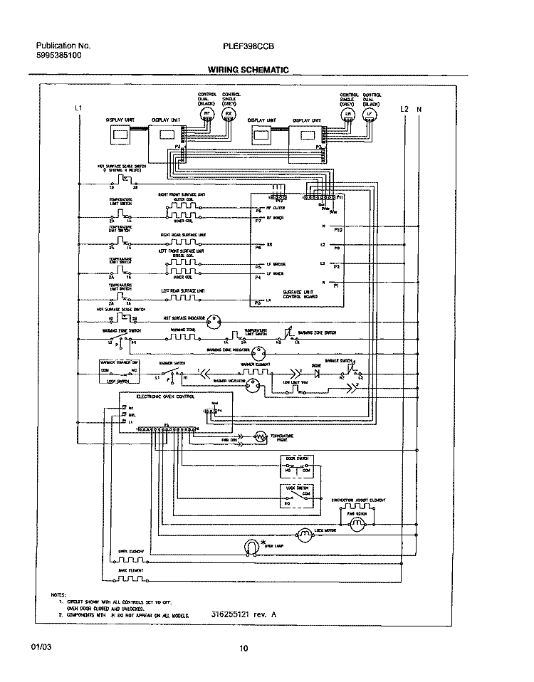 WIRING SCHEMATIC Diagram and Parts List for PLEF398CCB  Frigidaire Range