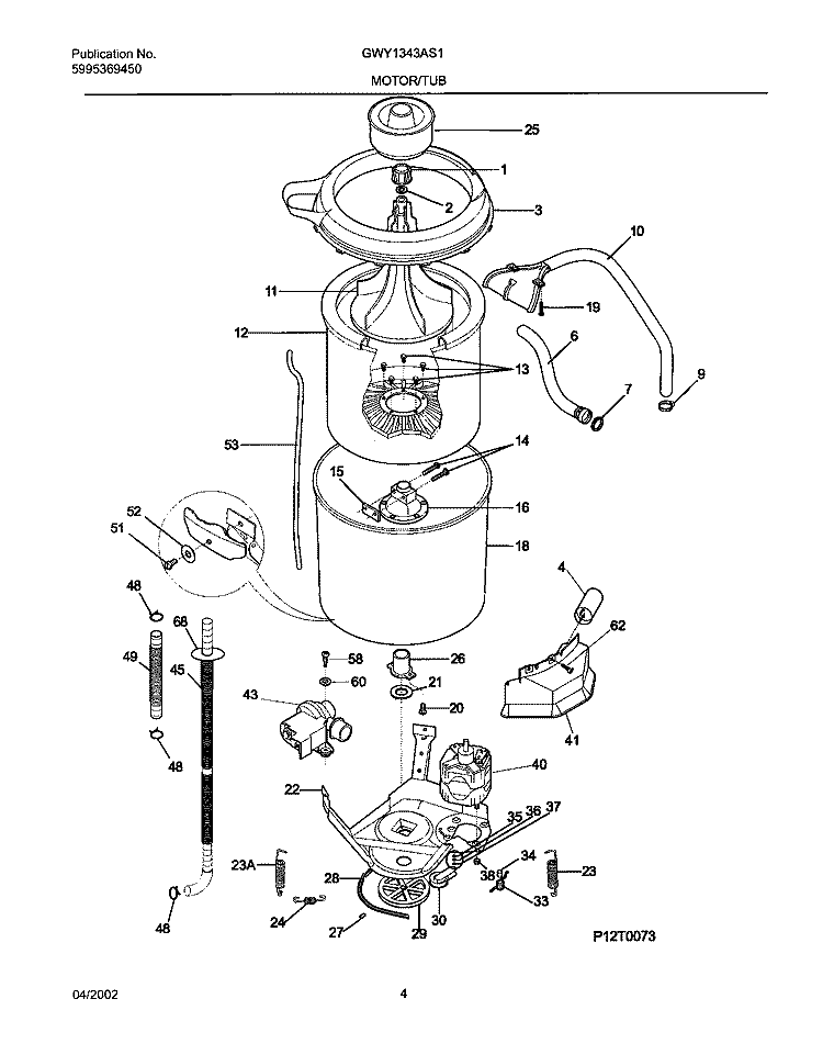WSHR MTR, HOSE Diagram and Parts List for GWY1343AS1  Gibson Washer