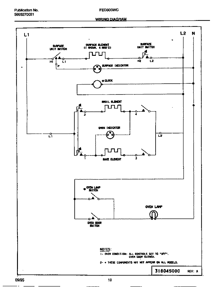 WIRING DIAGRAM Diagram and Parts List for FED300WCWA  Frigidaire Range