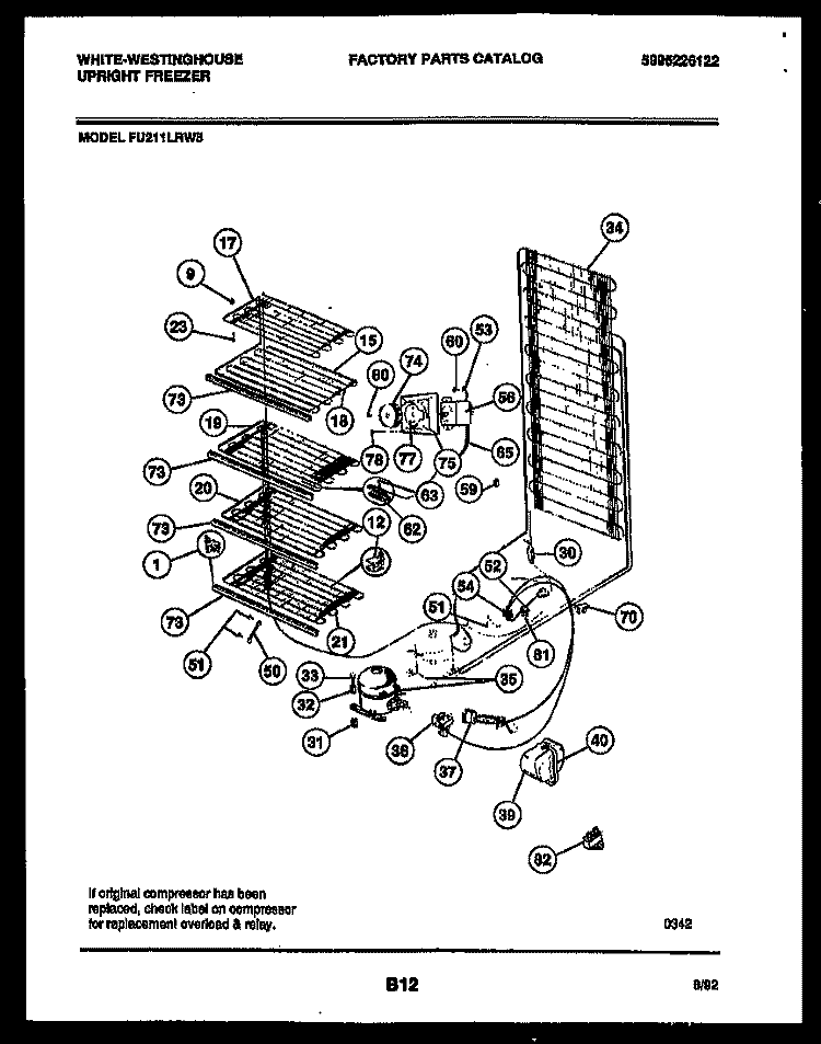 SYSTEM AND ELECTRICAL PARTS Diagram and Parts List for FU211LRW5  Frigidaire Freezer